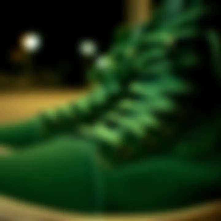 Close-up of dark green high top Vans detailing