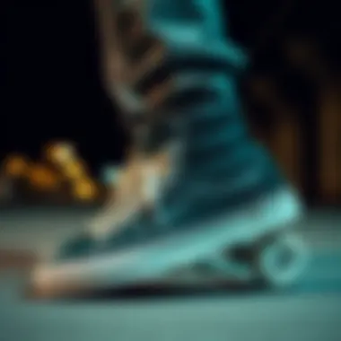 Skater pairing dark green high top Vans with outfit