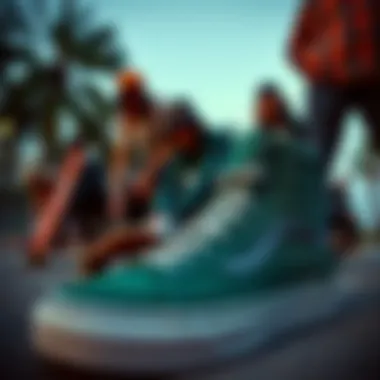 Dark Green High Top Vans in Skate Culture Group of skaters showcasing dark green high top Vans