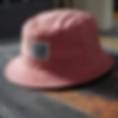 Close-up of the fabric and stitching details of a DC bucket hat