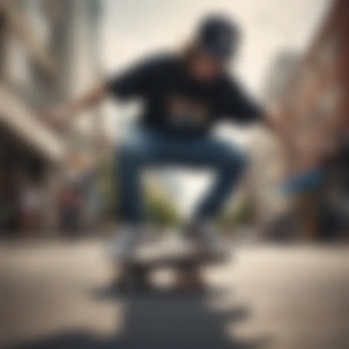 Skateboarder wearing a DC bucket hat while performing tricks