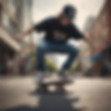 Skateboarder in Action with DC Bucket Hat Skateboarder wearing a DC bucket hat while performing tricks