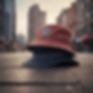 Stylish DC bucket hat showcased against an urban backdrop