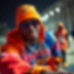 Dennis Rodman's fashion statement showcasing vibrant colors and bold designs.