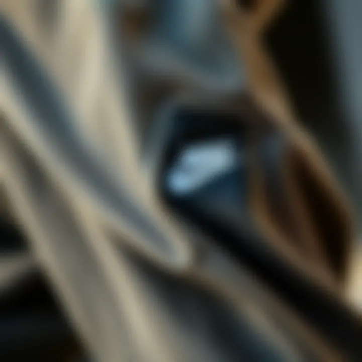 Close-up of the fabric and stitching of a pair of Nike pants designed for skateboarding.