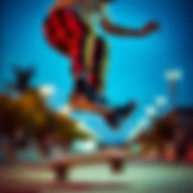 A skateboarder performing tricks while wearing vibrant discount Nike pants.