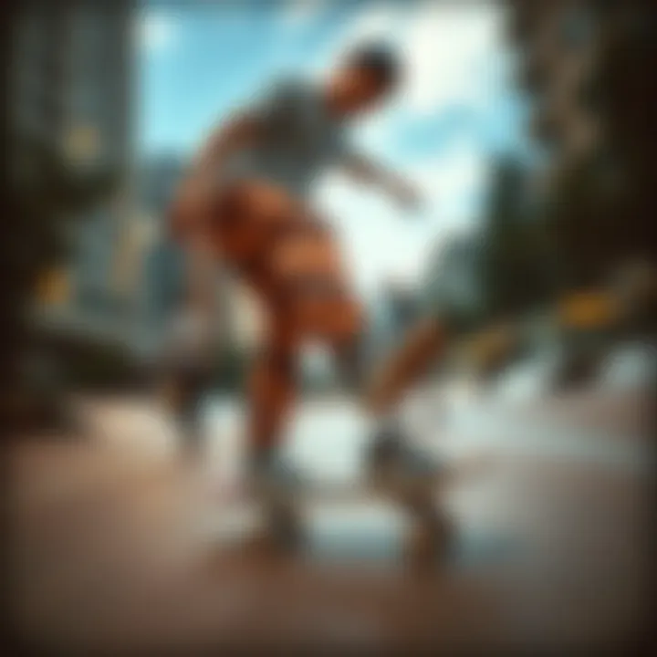 A stylish skateboarder showcasing discount Nike pants in an urban skate park.