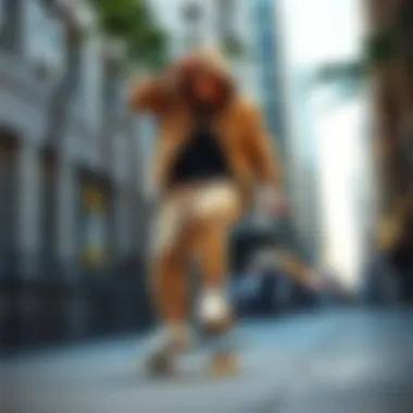 A skateboarder in action with functional yet fashionable gear