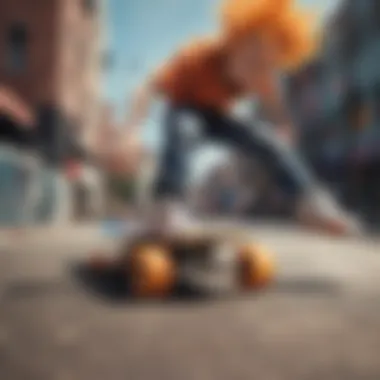 Skateboard in Motion with DBZ Griptape A skateboard deck adorned with Dragon Ball Z griptape in action