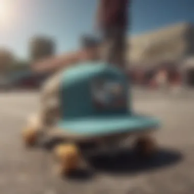 Element Trucker Hat in Skateboarding Context Stylish Element trucker hat on a skateboard