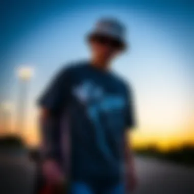 A skater wearing a graphic tee, demonstrating personal style and identity