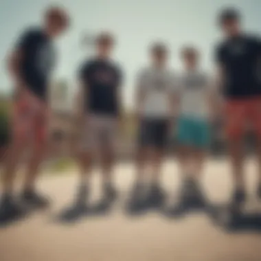 Group of skateboarders showcasing Volcom volley shorts