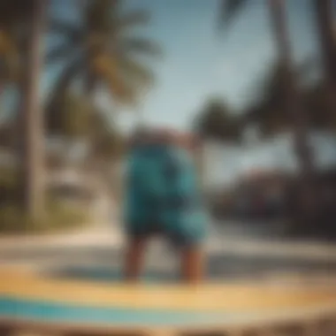 Volcom Volley Shorts on a Surfboard Stylish Volcom volley shorts on a surfboard