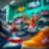 A vibrant display of Fila shoes showcasing various designs and colors.