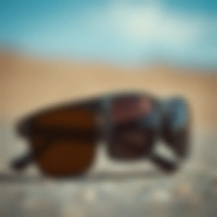 Close-up of durable sunglasses showcasing materials and design features