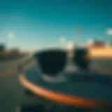 Stylish sunglasses with a sleek design on a skateboard