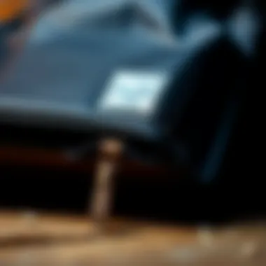 Detailing the premium materials of the Herschel black leather backpack Close-up of the material and craftsmanship of the Herschel black leather backpack