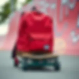 A stylish Herschel Classic Mid Volume backpack on a skateboard