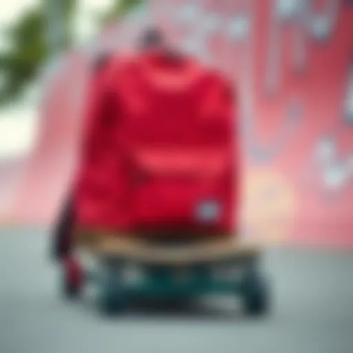 A stylish Herschel Classic Mid Volume backpack on a skateboard
