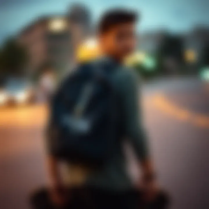 A skateboarder wearing the Herschel Classic Mid Volume backpack