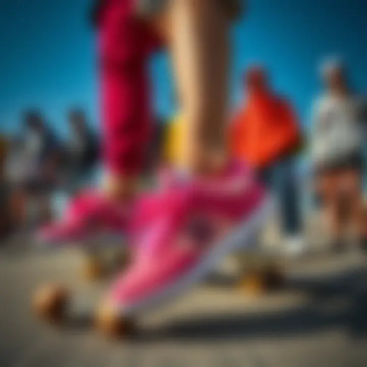 A group of skateboarders wearing hot pink DC shoes