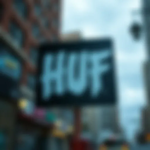 Iconic HUF Logo in Urban Setting HUF brand logo with urban background