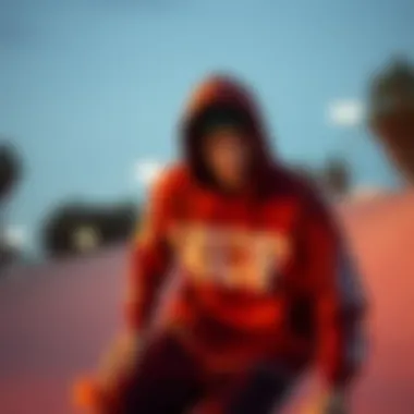 Skateboarder wearing HUF gear in action