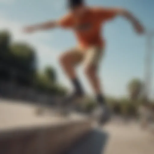 Dynamic shot of skaters showcasing Huf shorts in action