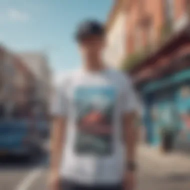 Huf T-Shirt in Urban Environment A stylish Huf t-shirt displayed against a vibrant urban backdrop