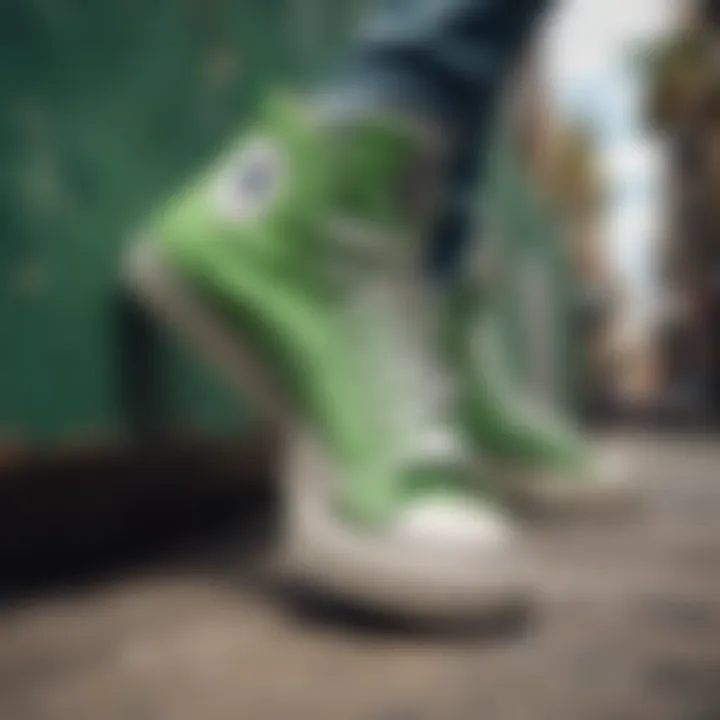 Graffiti art featuring green high tops Converse as an urban symbol