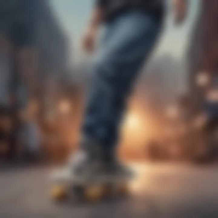 A skateboarder wearing stylish shoes, representing the influence of skate culture on consumer choices