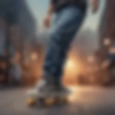 Influence of Skate Culture A skateboarder wearing stylish shoes, representing the influence of skate culture on consumer choices