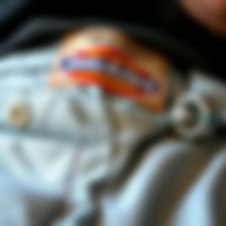 The Fabric of Skate Culture: Texture of Light Grey Dickies Close-up of light grey Dickies showcasing fabric texture