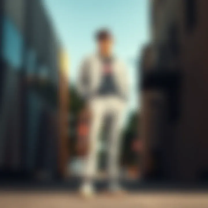 Fashion Meets Function: The Aesthetic of Light Grey Dickies Fashionable skater posing with light grey Dickies