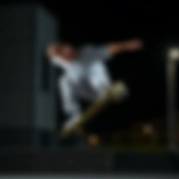 Skateboarding in Style: Light Grey Dickies in Action Skater performing a trick wearing light grey Dickies