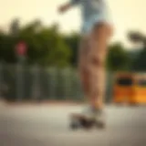 Stylish light khaki cargo pants on a skateboard