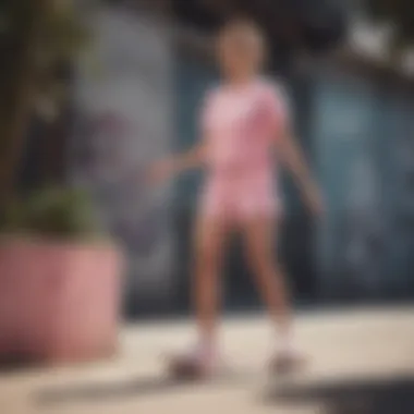Cultural Impact of Light Pink Nike Shorts in Skateboarding An artistic depiction of light pink Nike shorts in a skateboarding environment, showcasing their cultural significance