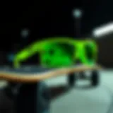 Stylish lime green Oakleys on a skateboard