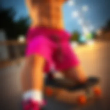 Vibrant Mesh Short Shorts on Skateboard Vibrant mesh short shorts displayed on a skateboard