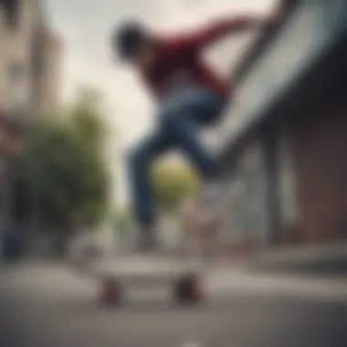Skateboarder Showcasing Skills in Vans Skateboarder performing tricks wearing Vans gum sole shoes