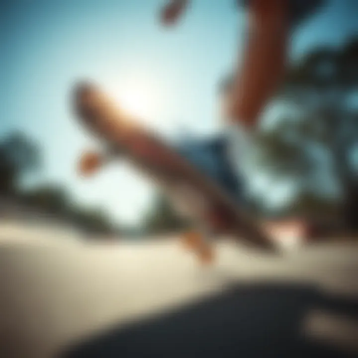 Skateboarder wearing navy Adidas shoes performing tricks