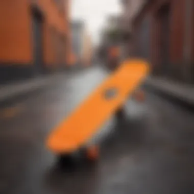 Stylish neon orange skateboard deck