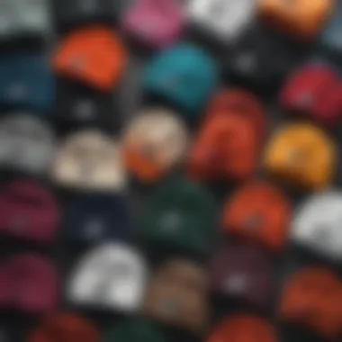 Close-up of various Nike beanie hat styles and colors