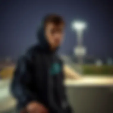 Stylish skateboarder wearing the Nike Black Windbreaker at a skate park.