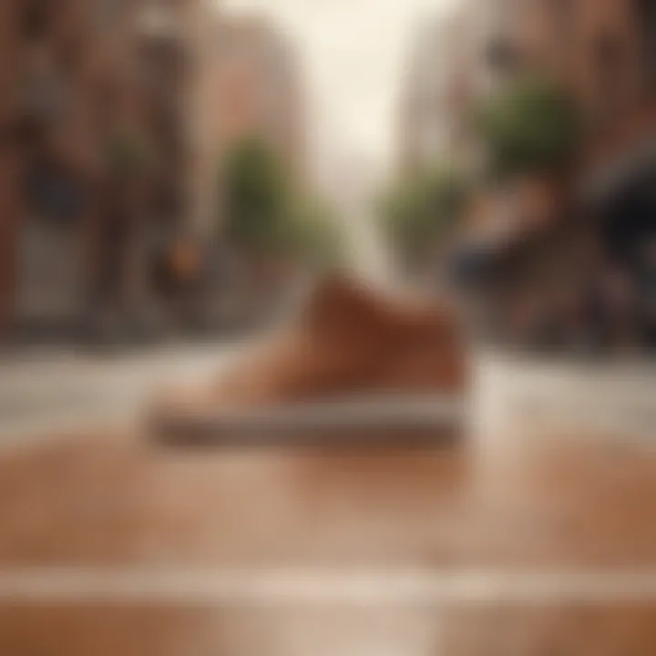 Nike Court Vision Mid Brown in an urban skateboarding backdrop.