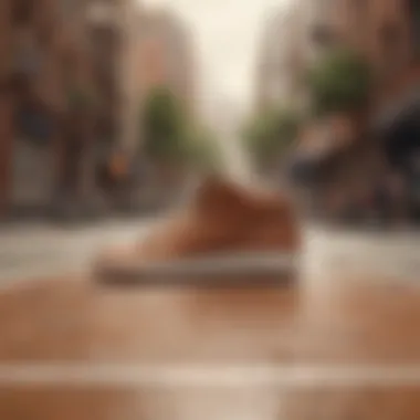 Cultural Impact of Nike Court Vision Mid Brown Nike Court Vision Mid Brown in an urban skateboarding backdrop.
