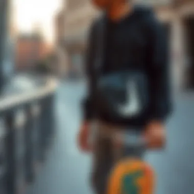 Skateboarder with the Nike Cross Body Bag A skateboarder wearing the Nike Cross Body Bag in an urban setting