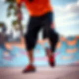 Stylish Nike long shorts showcased against a vibrant skatepark backdrop