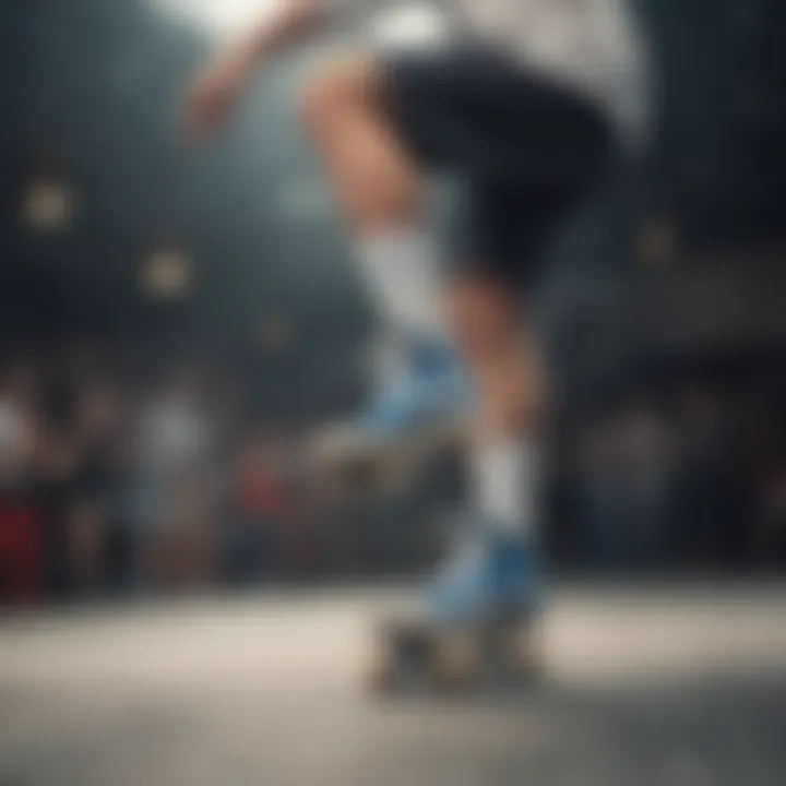 Skater performing tricks while wearing Nike No See Socks, highlighting their performance features.