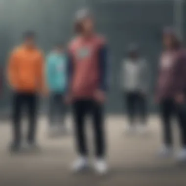 Skaters in Various Styles of Nike SB Crewneck Group of skaters showcasing different styles with the Nike SB crewneck sweatshirt